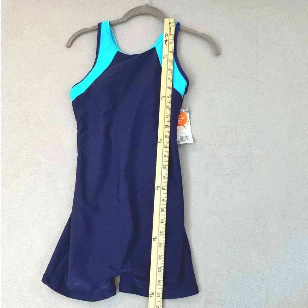 New Girls 14 Navy Blue Boyleg One Piece Swimsuit UPF 50+ Sun Protection